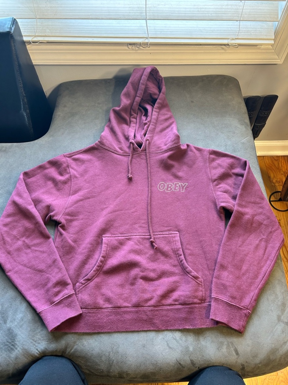 Obey Burgundy Pullover Hoodie with Gold Logo Tag